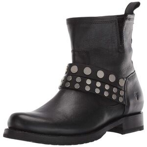 Frye Black Studded Leather Ankle Boots
